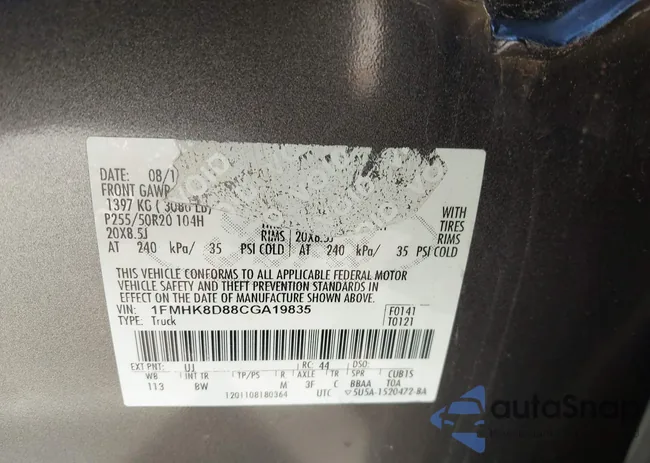 1FMHK8D88CGA19835: 43674689