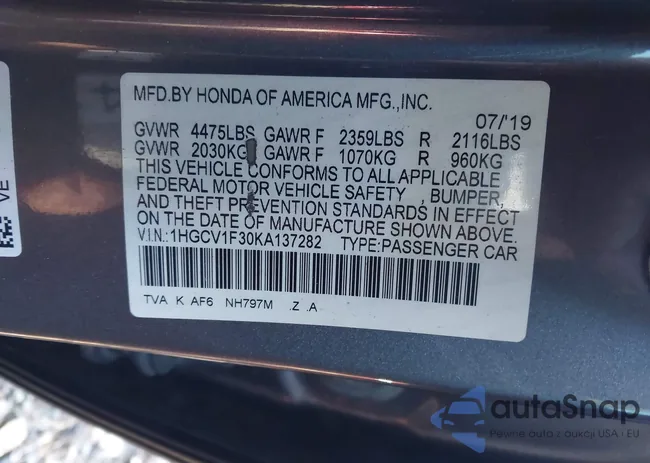 1HGCV1F30KA137282: 43673850