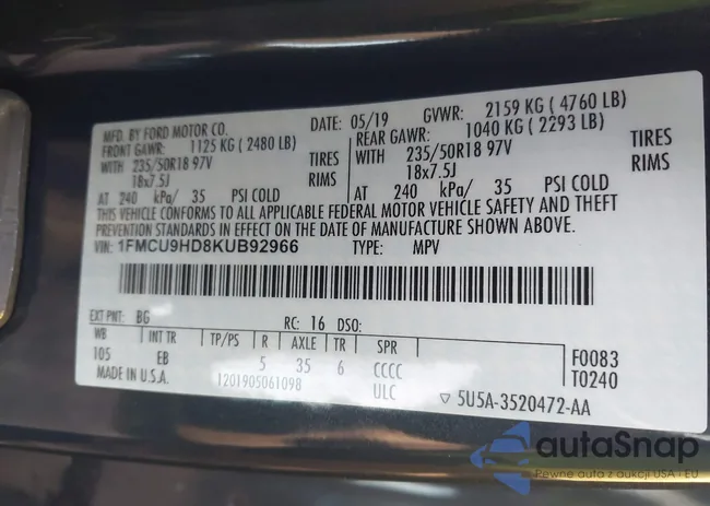 1FMCU9HD8KUB92966: 43673883