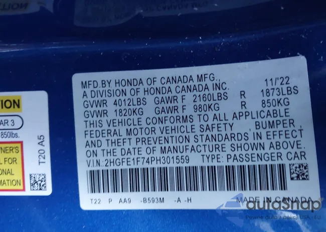 2HGFE1F74PH301559: 43674151