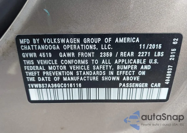 1VWBS7A36GC016116: 43675534