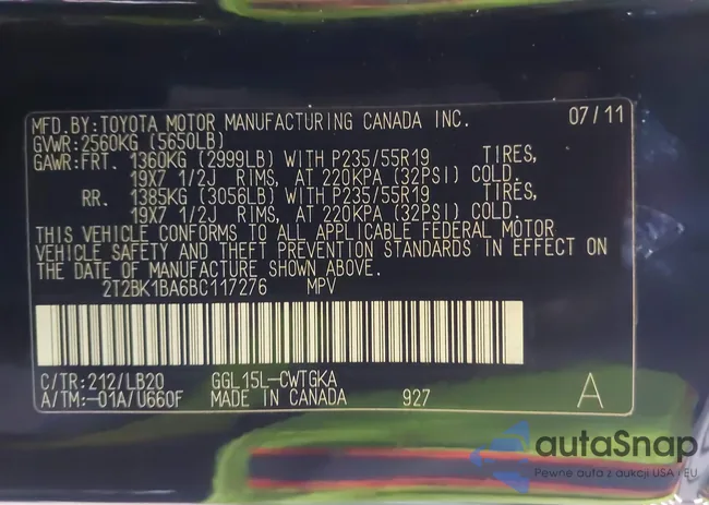 2T2BK1BA6BC117276: 43674749