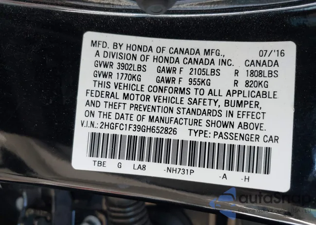 2HGFC1F39GH652826: 43674942