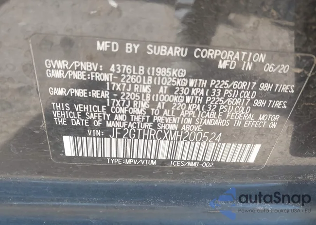 JF2GTHRCXMH200524: 43674948