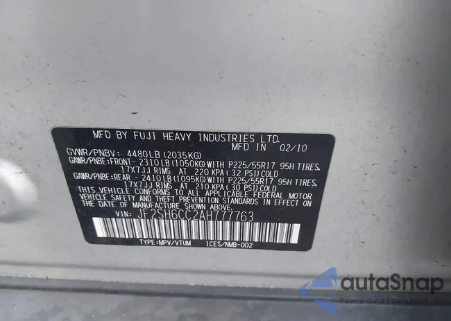 JF2SH6CC2AH777763: 43674970