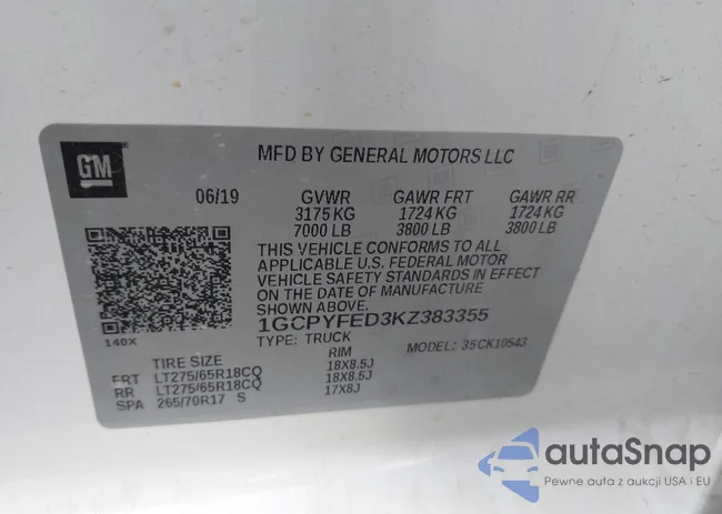 1GCPYFED3KZ383355: 43676357