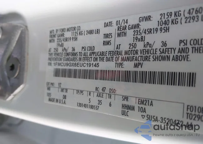 1FMCU9GX6EUC19145: 43676657