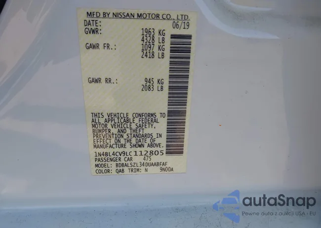 1N4BL4CV9LC112805: 43675845