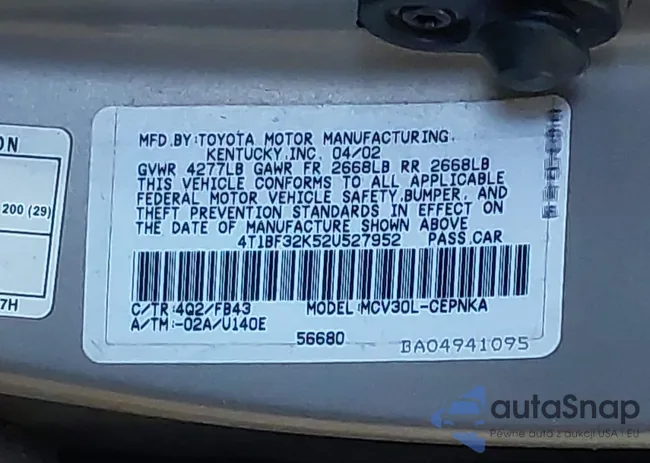 4T1BF32K52U527952: 43675852