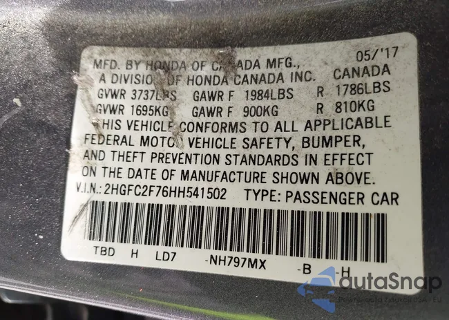 2HGFC2F76HH541502: 43677238