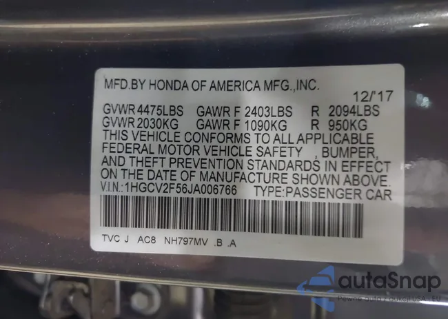 1HGCV2F56JA006766: 43677259