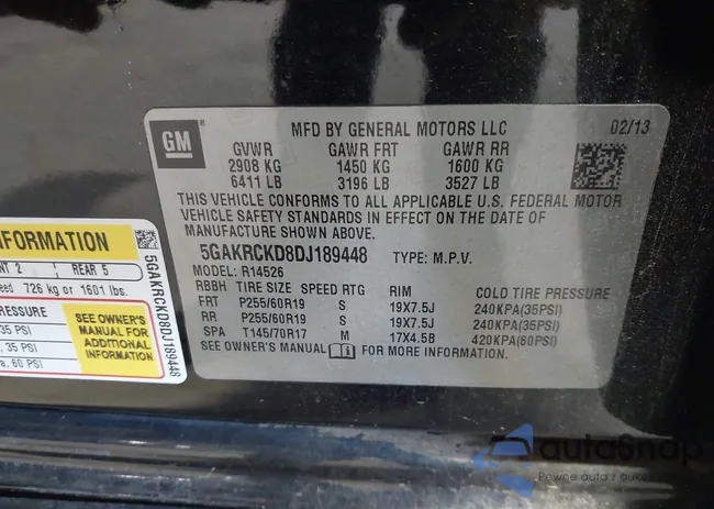 5GAKRCKD8DJ189448: 43677265