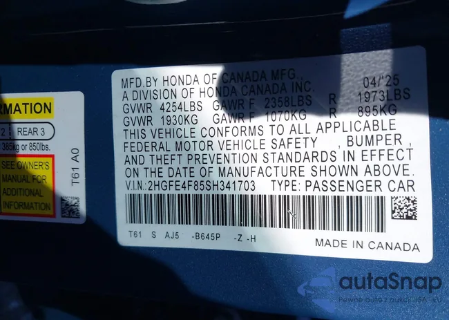 2HGFE4F85SH341703: 43677395