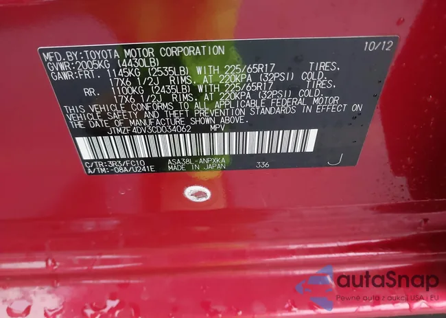 JTMZF4DV3CD034062: 43677460