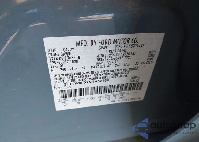 3FTTW8F92NRA52169: 43677509