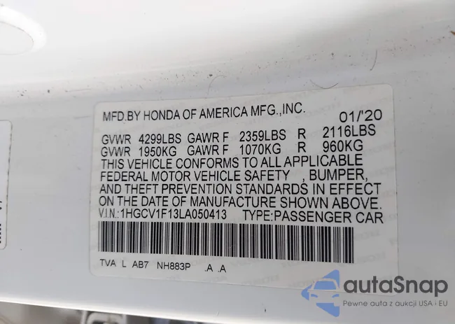 1HGCV1F13LA050413: 43677510