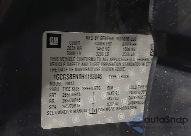 1GCGSBEN0H1193846: 43677669