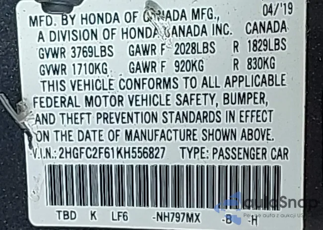 2HGFC2F61KH556827: 43677696