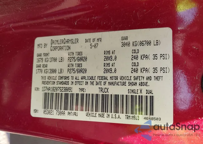 1D7HA18207S238091: 43676853