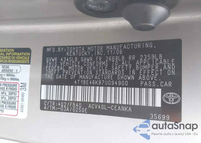 4T1BE46K87U094900: 43677054