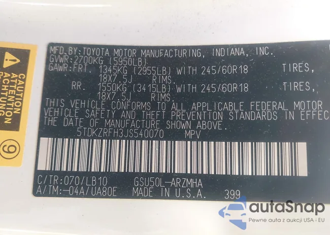 5TDKZRFH3JS540070: 43677086