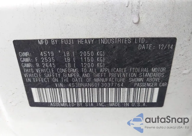 4S3BNAN60F3037764: 43678346