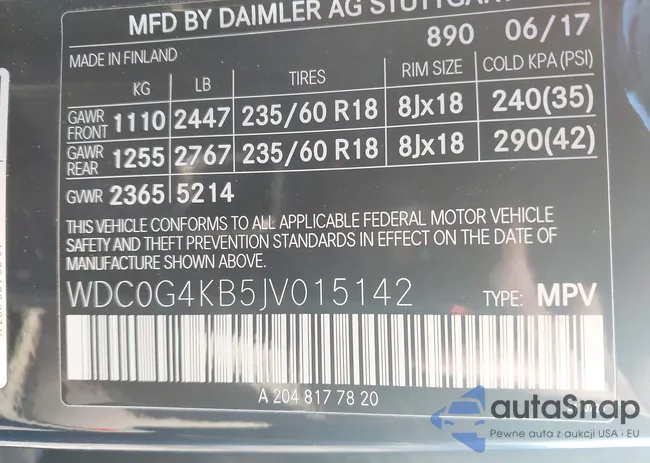 WDC0G4KB5JV015142: 43678463