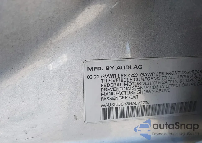 WAUBUDGY8NA073700: 43678469