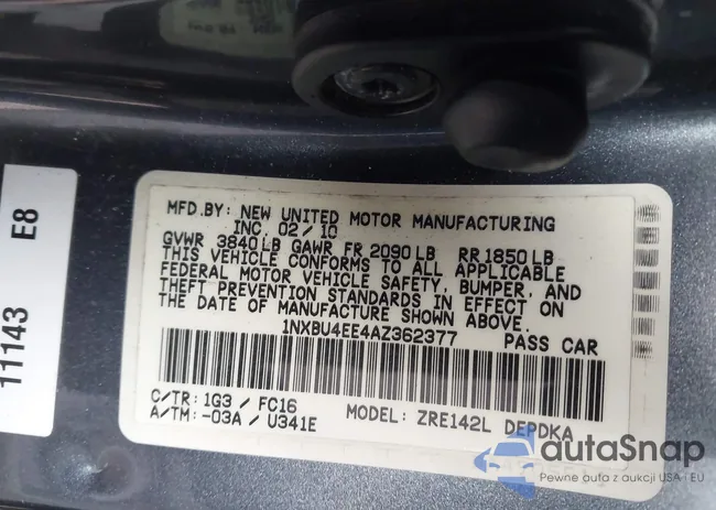 1NXBU4EE4AZ362377: 43677885