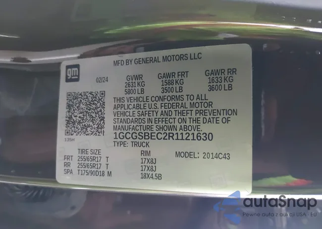 1GCGSBEC2R1121630: 43678020