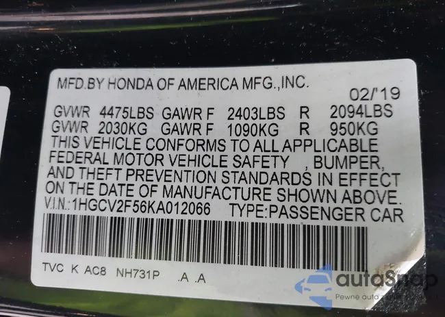 1HGCV2F56KA012066: 43678068