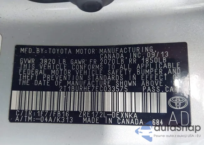 2T1BURHE7EC033575: 43679630