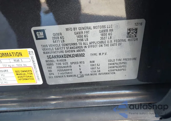 5GAKRAKD2HJ246902: 43679009