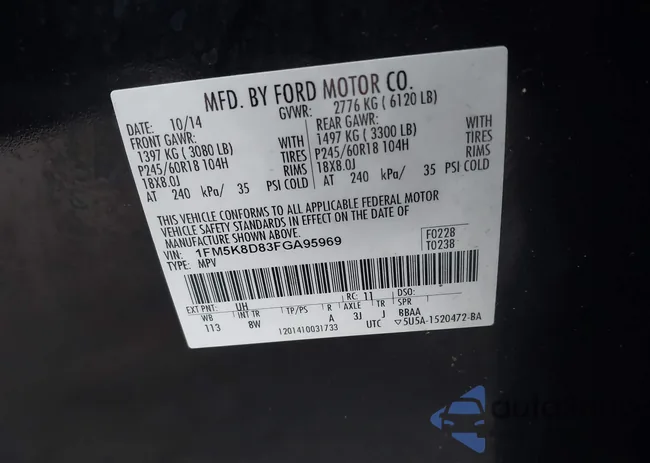 1FM5K8D83FGA95969: 43680183