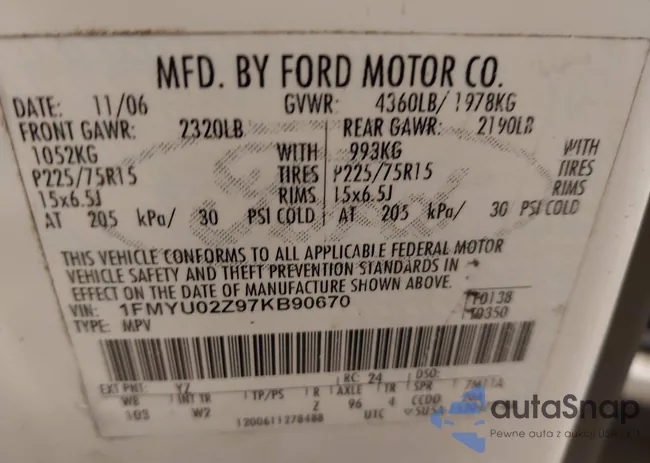 1FMYU02Z97KB90670: 43680580