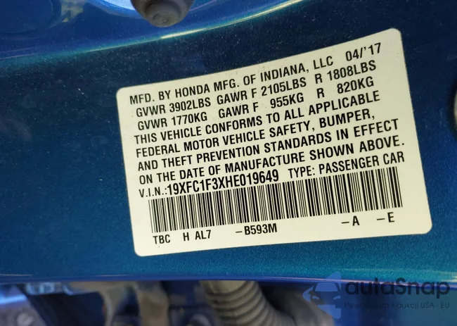 19XFC1F3XHE019649: 43680645