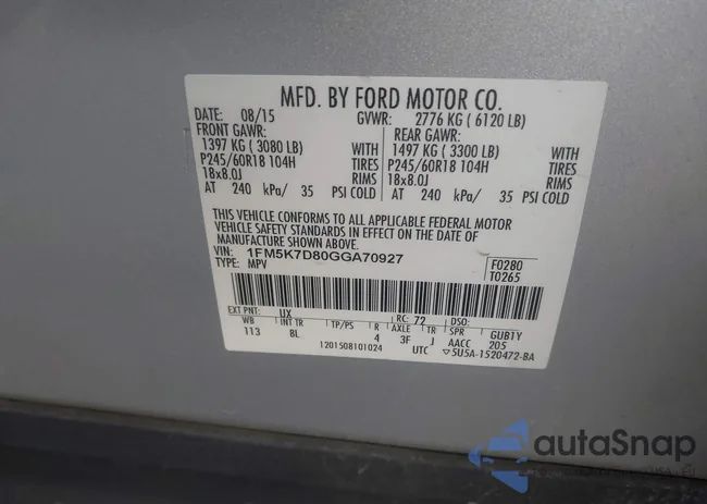 1FM5K7D80GGA70927: 43681219