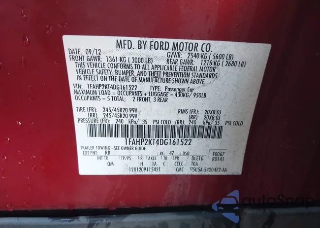 1FAHP2KT4DG161522: 43680902