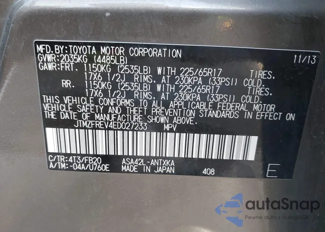 JTMZFREV4ED027233: 43681067