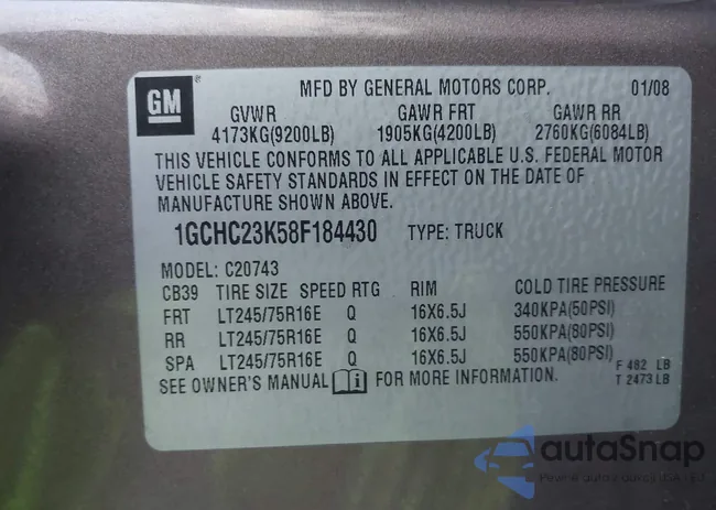 1GCHC23K58F184430: 43682144