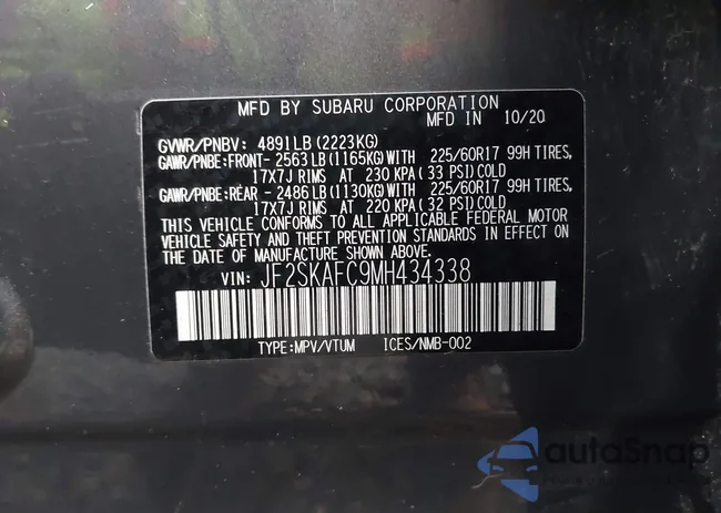 JF2SKAFC9MH434338: 43682397