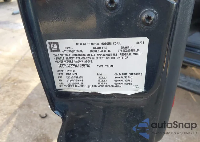 1GCHC23294F265702: 43682519