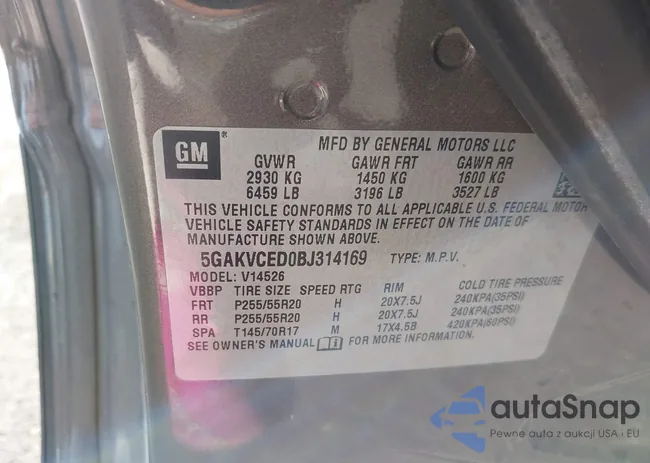 5GAKVCED0BJ314169: 43682543