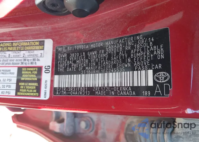 2T1BURHE1FC245535: 43681909