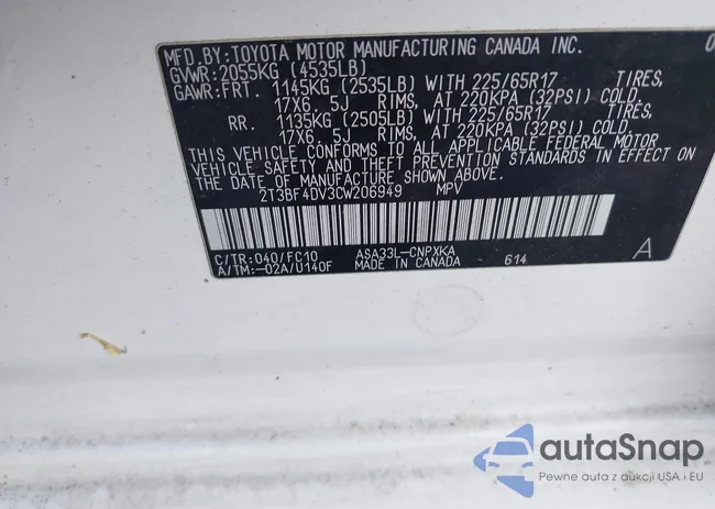 2T3BF4DV3CW206949: 43681979