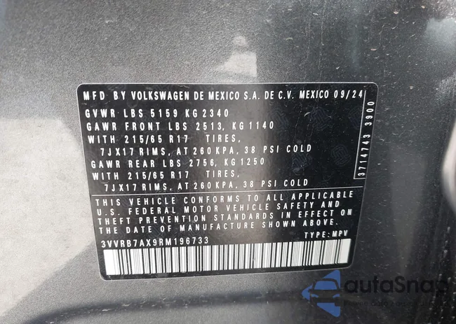 3VVRB7AX9RM196733: 43681999