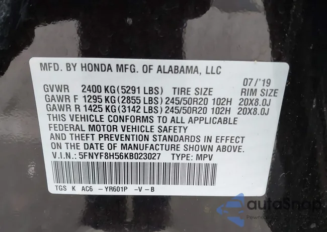 5FNYF8H56KB023027: 43683533