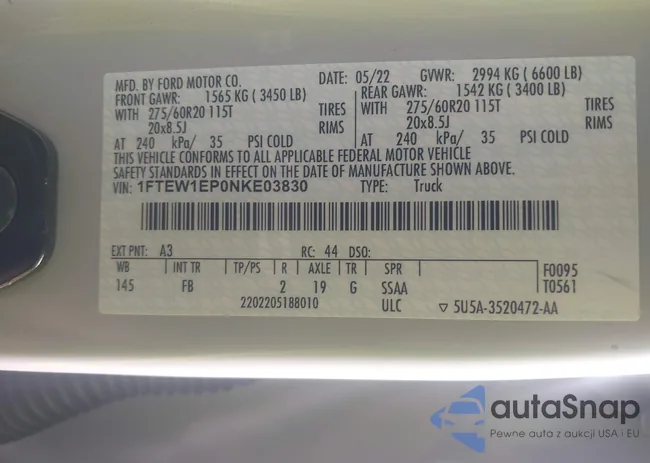 1FTEW1EP0NKE03830: 43683534