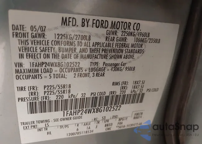 1FAHP24WX8G102522: 43683625