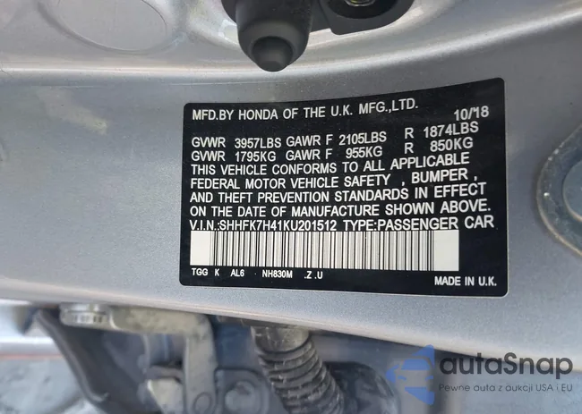 SHHFK7H41KU201512: 43683633